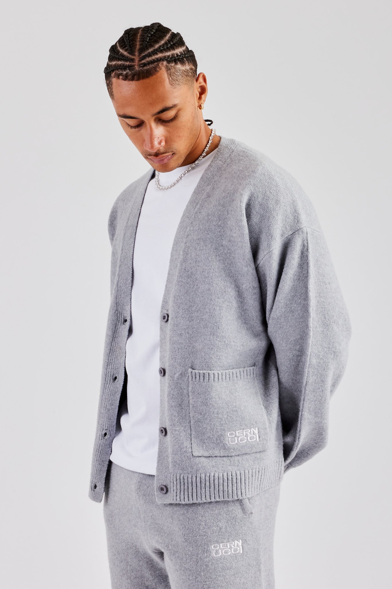 Kastenförmiger Cardigan mit Knopfleiste vorne - Grau